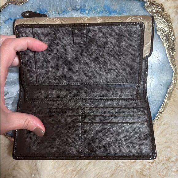 Coach Beige and Dark Brown Signature Wallet - Picture 3 of 5